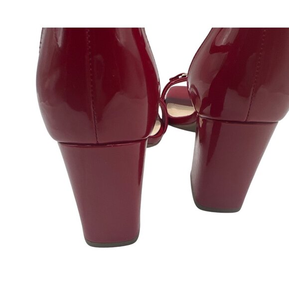 Guess Size 9.5 Womens Deep Red Patent Leather Block Square Toe Heel Sandals - Picture 9 of 10